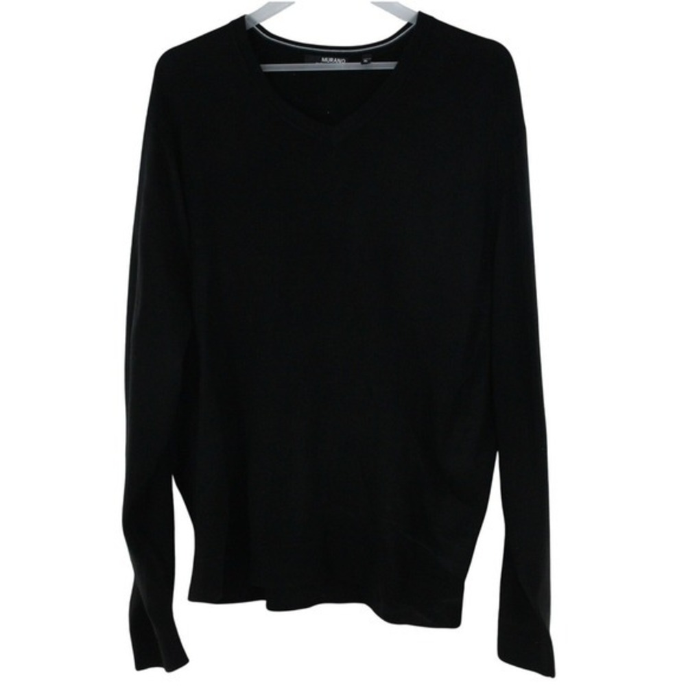 Murano Mens Black V-Neck Long Sleeve Knit Sweater XL Solid Pullover